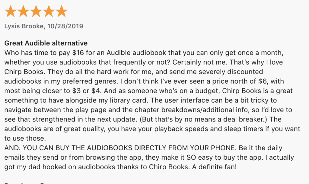 5 Star Chirp Audiobooks Review